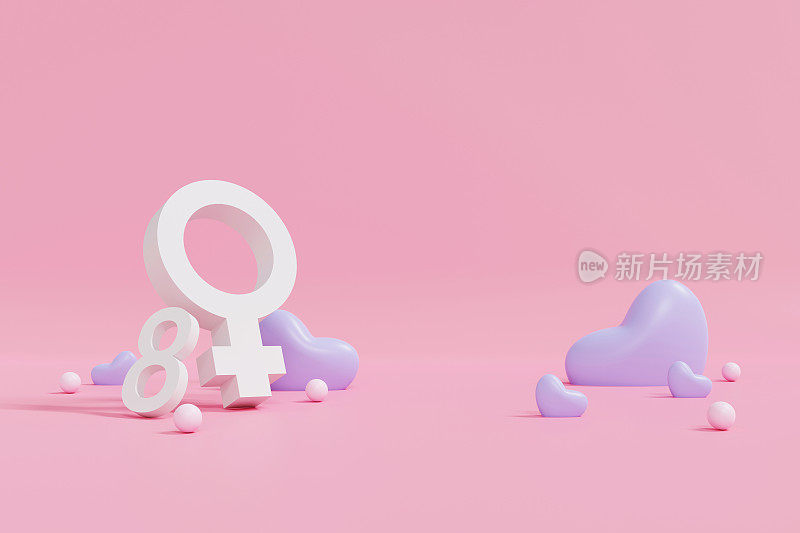 Womenâs Day, an occasion of female fight and remembrance, Greeting card design for Banner on Pink. copy space, digital, banner, website -3d illustration